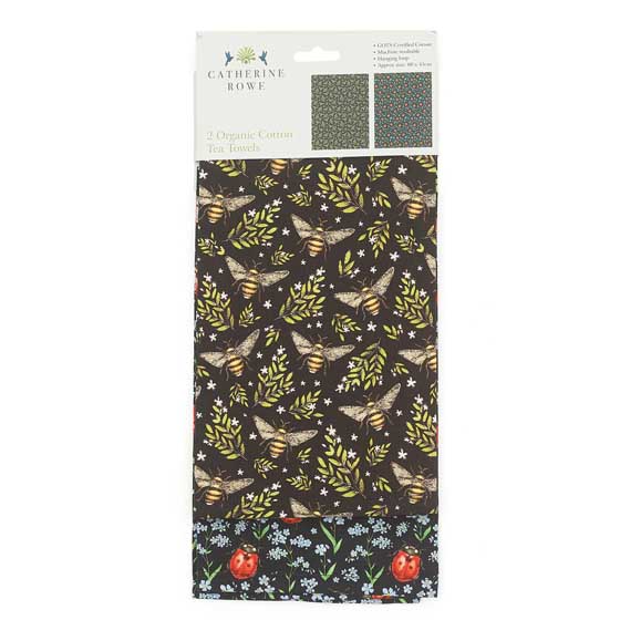 Bees & ladybirds organic cotton tea towels, set of 2 product photo ai4 L