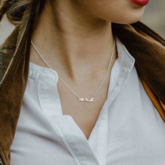 Sterling silver birds on a wire necklace by Reeves & Reeves product photo side L