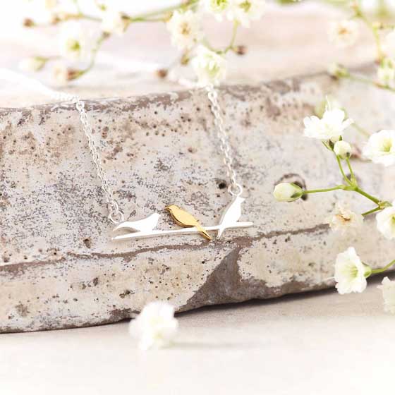 Sterling silver birds on a wire necklace by Reeves & Reeves product photo back L