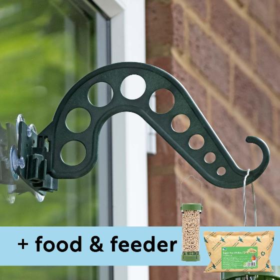 Bird feeding bracket with feeder and mealworms product photo default L