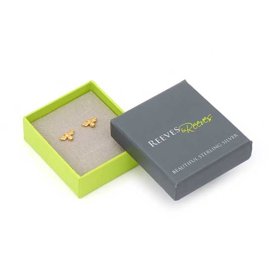 Gold vermeil bee stud earrings by Reeves & Reeves product photo side L