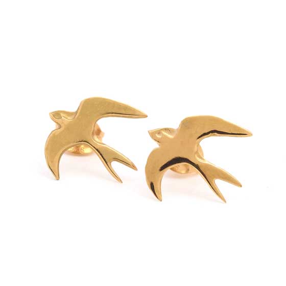 Swallow earrings 18ct gold vermeil by Blackbird Jewellery product photo side L