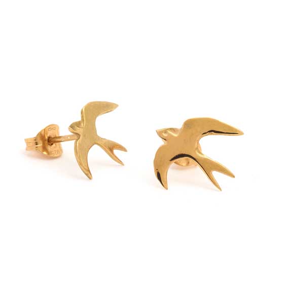 Swallow earrings 18ct gold vermeil by Blackbird Jewellery product photo back L