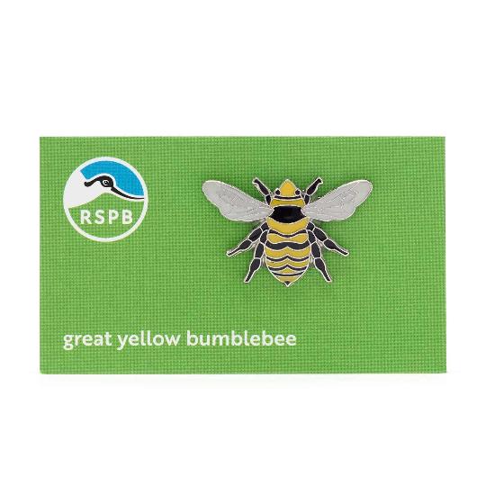 RSPB Great Yellow Bumblebee pin badge product photo side L