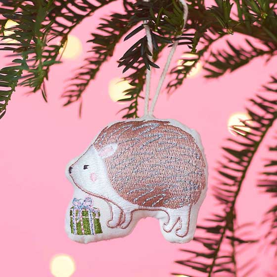Hedgehog with present embroidered decoration product photo default L