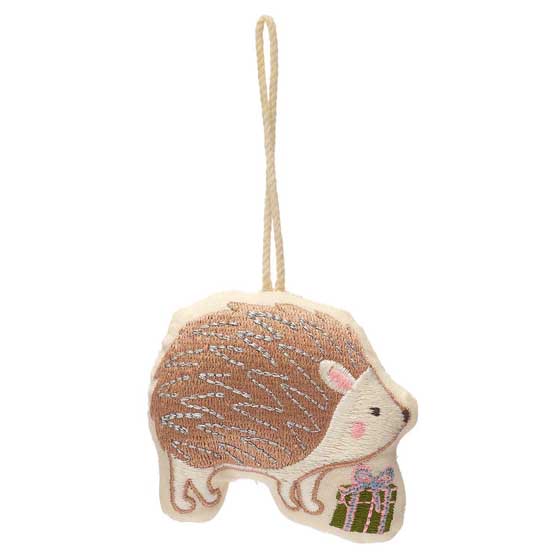 Hedgehog with present embroidered decoration product photo back L
