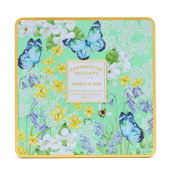 English garden honey and oat biscuit tin product photo side L