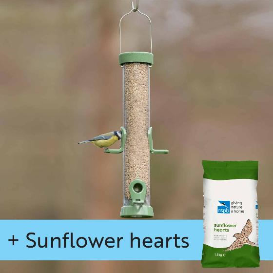 RSPB Ultimate easy-clean® seed bird feeder, medium, with 1.8kg sunflower hearts product photo default L