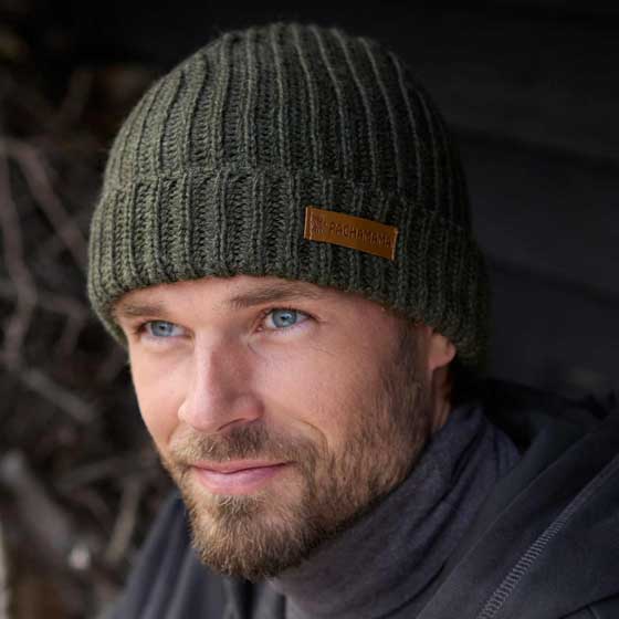 Merino wool fisherman beanie in moss green by Pachamama Knitwear product photo default L