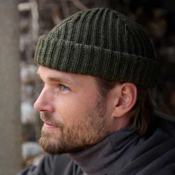 Merino wool fisherman beanie in moss green by Pachamama Knitwear product photo ai4 L