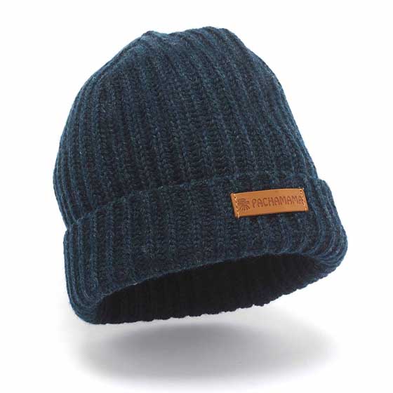 Merino wool fisherman beanie in spruce by Pachamama Knitwear product photo side L