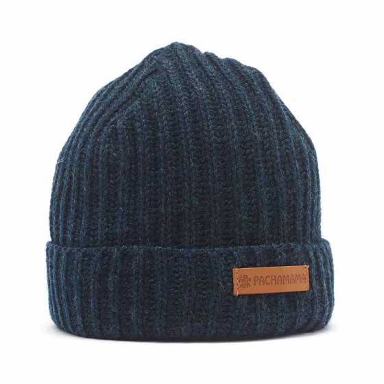 Merino wool fisherman beanie in spruce by Pachamama Knitwear product photo front L
