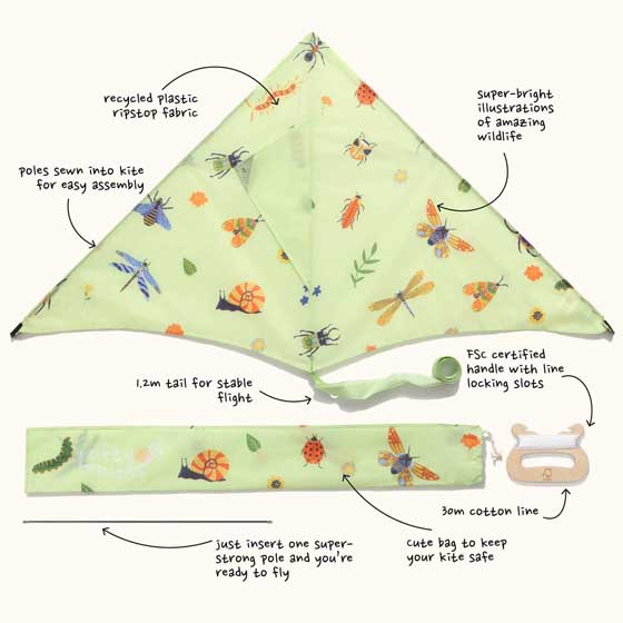 Minibeasts sustainable kite for kids product photo side L