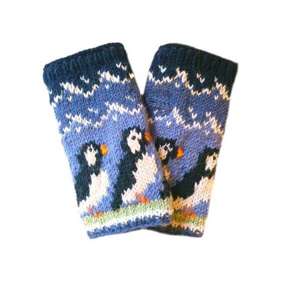 Puffin wool handwarmers by Pachamama Knitwear product photo back L