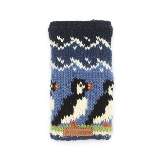 Puffin wool handwarmers by Pachamama Knitwear product photo front L