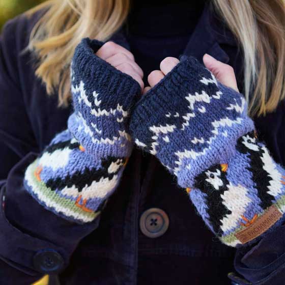Puffin wool handwarmers by Pachamama Knitwear product photo ai4 L