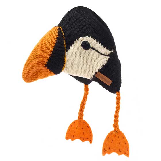 Puffin kids novelty hat by Pachamama Knitwear product photo back L