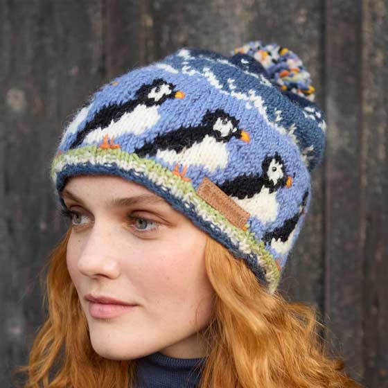 Puffin wool bobble hat by Pachamama Knitwear product photo default L