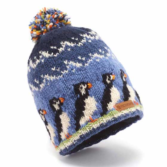 Puffin wool bobble hat by Pachamama Knitwear product photo back L