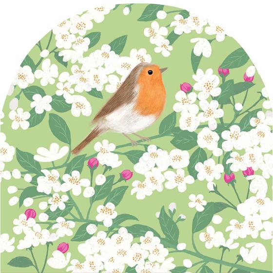 Robin in blossom greeting card product photo default L