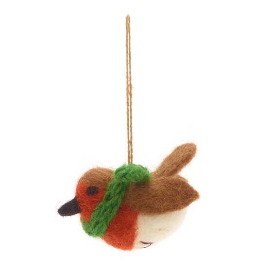 Felt Robin with scarf Christmas tree decoration product photo front L