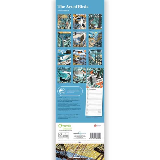 RSPB The art of birds calendar 2027 product photo back L