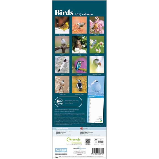 RSPB Birds calendar 2027 product photo back L