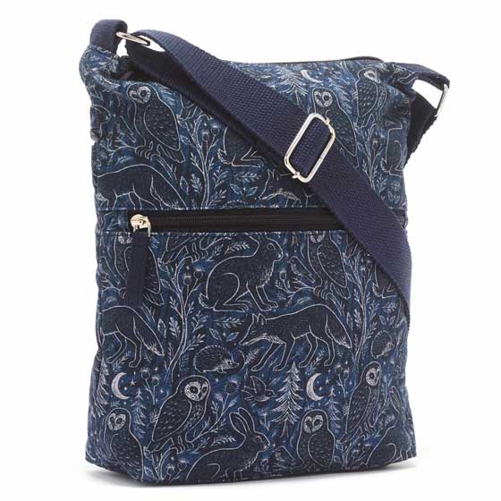 RSPB Midnight woodland organic cotton cross-body bag product photo back L