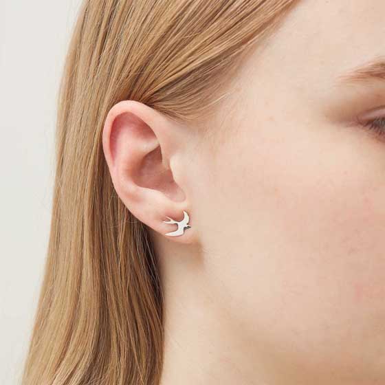 Sterling silver Swallow earrings by Blackbird Jewellery product photo front L