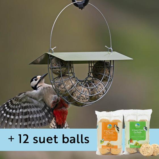 Suet ball basket feeder with roof and 12x Super suet balls product photo default L