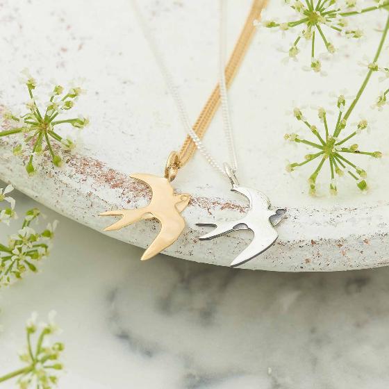 Swallow necklace 18ct gold vermeil by Blackbird Jewellery product photo front L