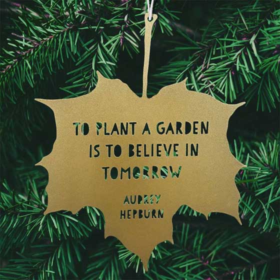'To plant a garden' quote leaf ornament product photo back L