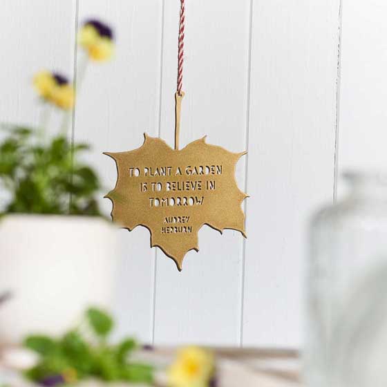 'To plant a garden' quote leaf ornament product photo front L
