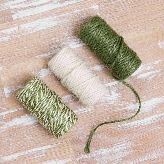 Green and white twirly jute twine, pack of three product photo side L