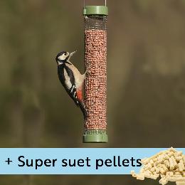 Classic easy-clean® suet pellet and peanut medium feeder with 1kg Super suet pellets  - mealworm product photo
