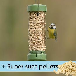RSPB Classic easy-clean® small suet pellet and peanut feeder with 1kg Super suet pellets  - mealworm product photo