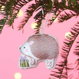 Hedgehog with present embroidered decoration product photo