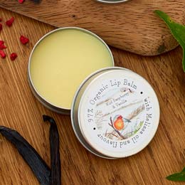 Raspberry & vanilla lip balm by Heaven Scent product photo