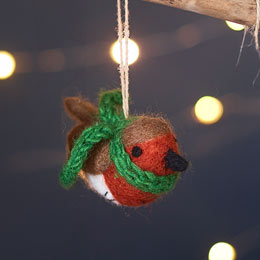 Felt Robin with scarf Christmas tree decoration product photo