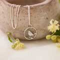 Robin in hoop necklace, sterling silver by Blackbird Jewellery product photo side T